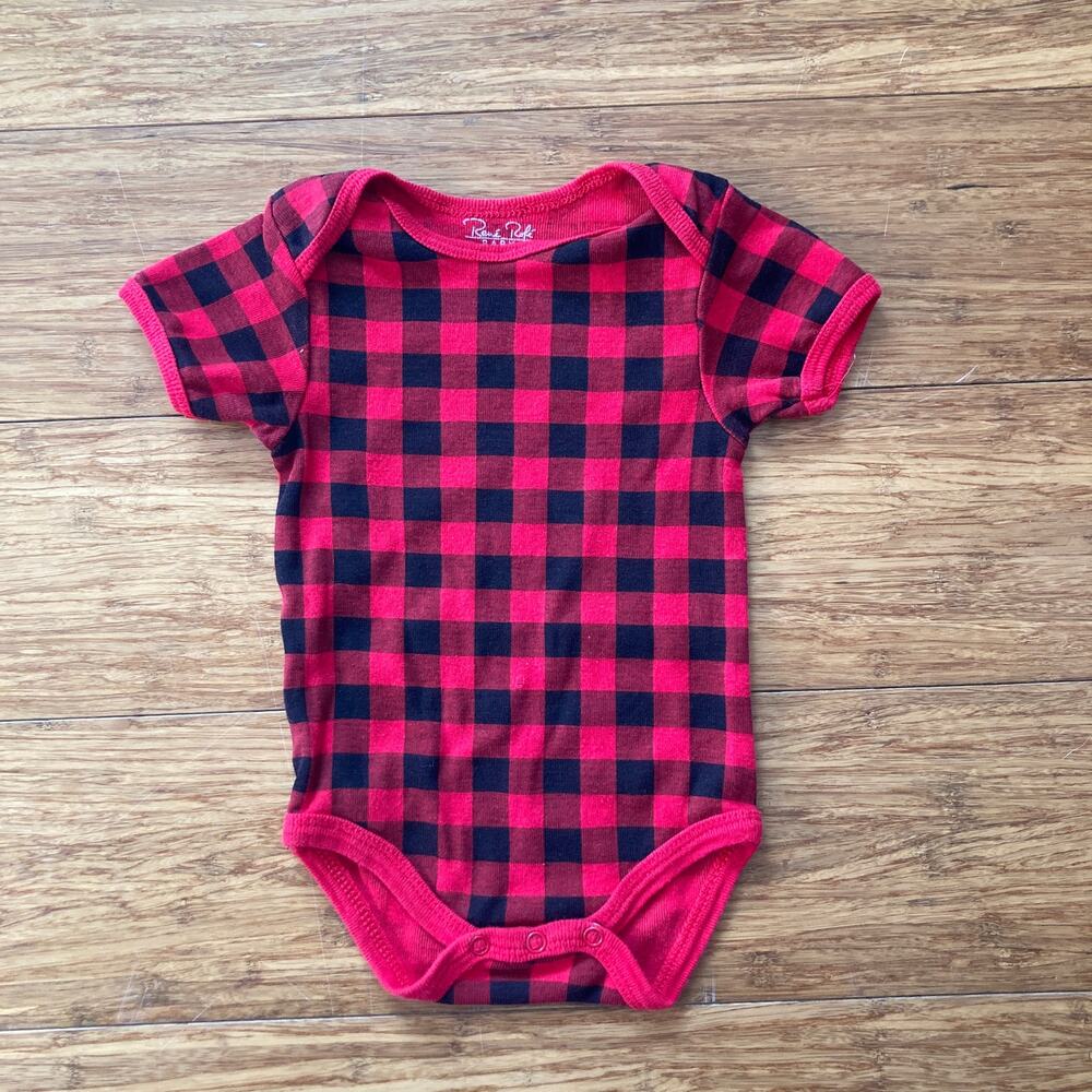 Rene Rofe Red & Black Buffalo Checks Onesie, Size 3-6 Months